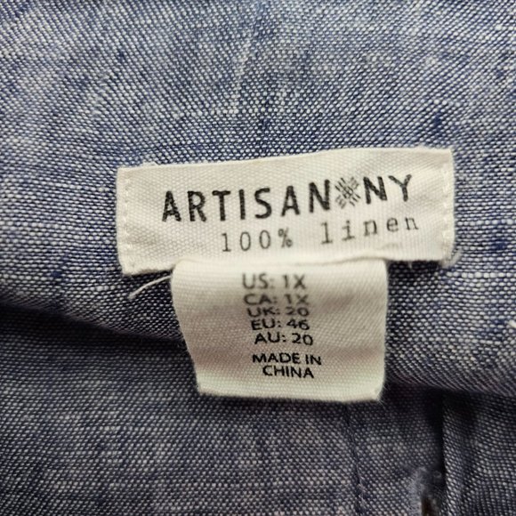 Artisan NY Womens Top Blue Linen Long Sleeve Button Shirt Tunic Sz 1X - Picture 16 of 16